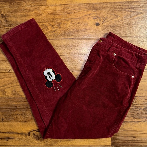Disney • Size 15 • Red Velvet Jeans W/ Mickey Mouse Embroidery & Patches - Picture 7 of 13
